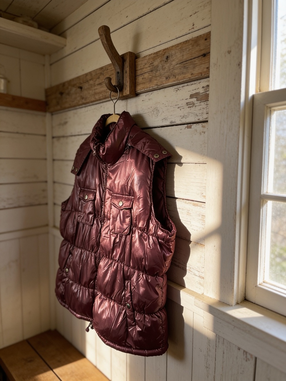 Burgundy Puffer Vest With Detachable Hood Sz 3XL